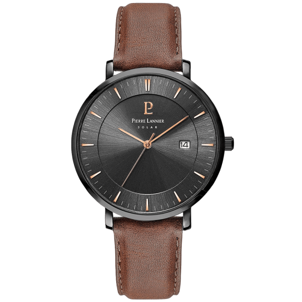 INTI Cadran Noir Bracelet Cuir Brun