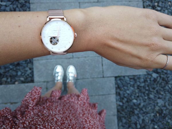 EOLIA Cadran Blanc Bracelet Acier milanais Doré rose – Image 2