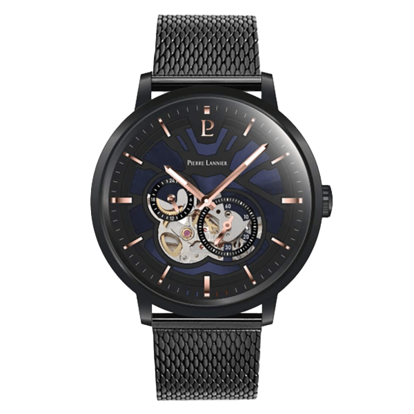 TRIO Cadran Bleu-noir Bracelet Acier milanais Noir