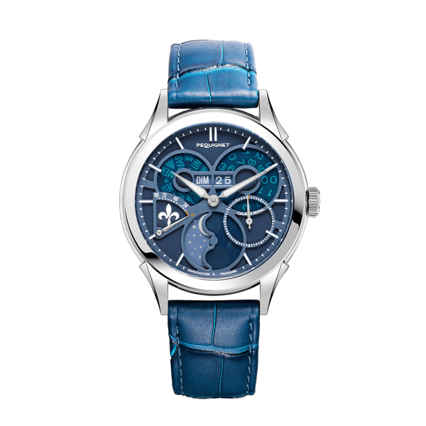 Royale Saphir,  cadran bleu Topaze, lunette acier