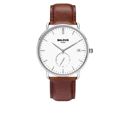 Odéon Argent et Blanc - Bracelet Cuir Marron