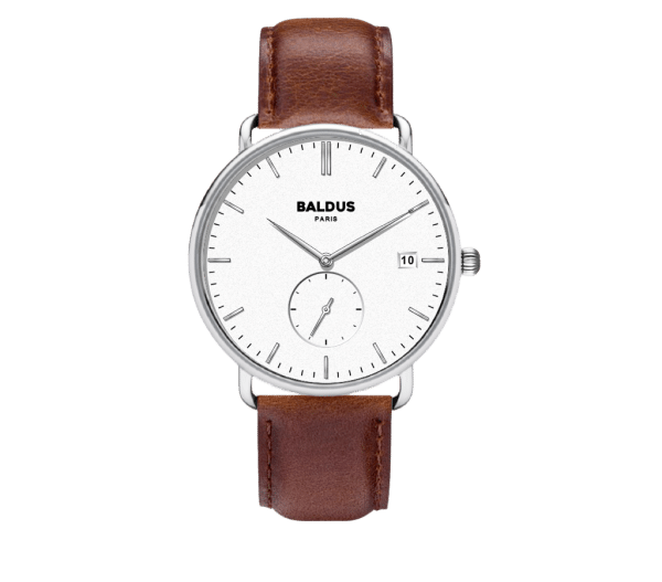 Odéon Argent et Blanc - Bracelet Cuir Marron